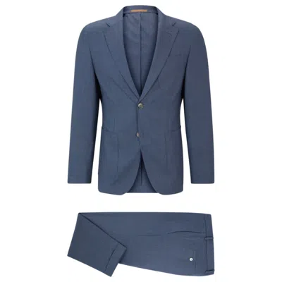 Shop Hugo Boss Slim-fit Suit In Patterned Virgin Wool And Silk In Blue