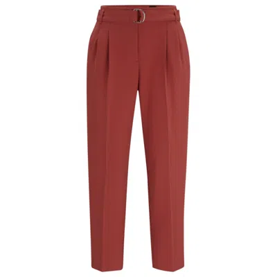 Shop Hugo Boss Regular-fit Cropped Trousers In Crease-resistant Crepe In Pink