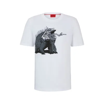 Shop Hugo Cotton-jersey Regular-fit T-shirt With Seasonal Artwork In White