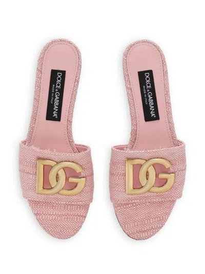 Shop Dolce & Gabbana Dg Logo Leather Slides In Pink