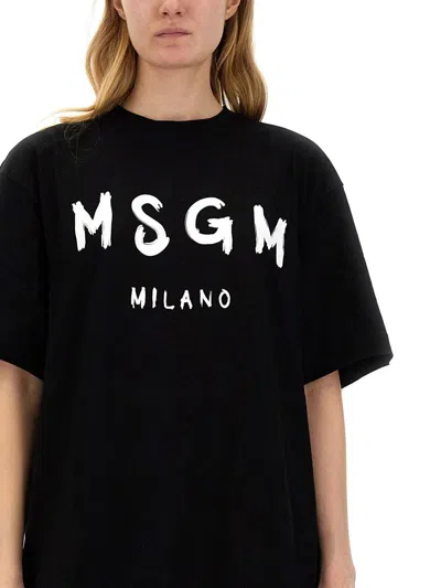 Shop Msgm Brushed Logo Dress In Black