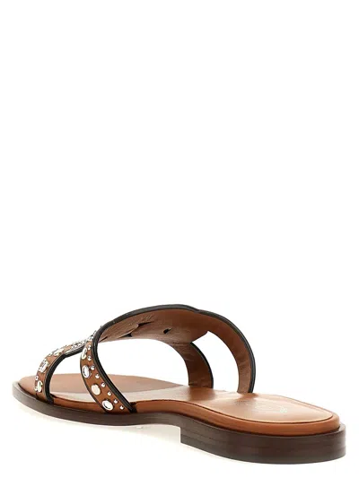 Shop Tod's Leather Flat Sandals In Brown