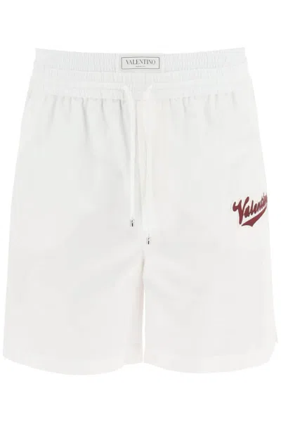 Shop Valentino Bermuda With Incorporated Boxer Detail In Bianco