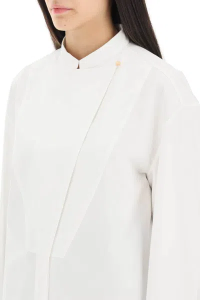Shop Jil Sander Long-sleeved Shirt With Plastron In Bianco