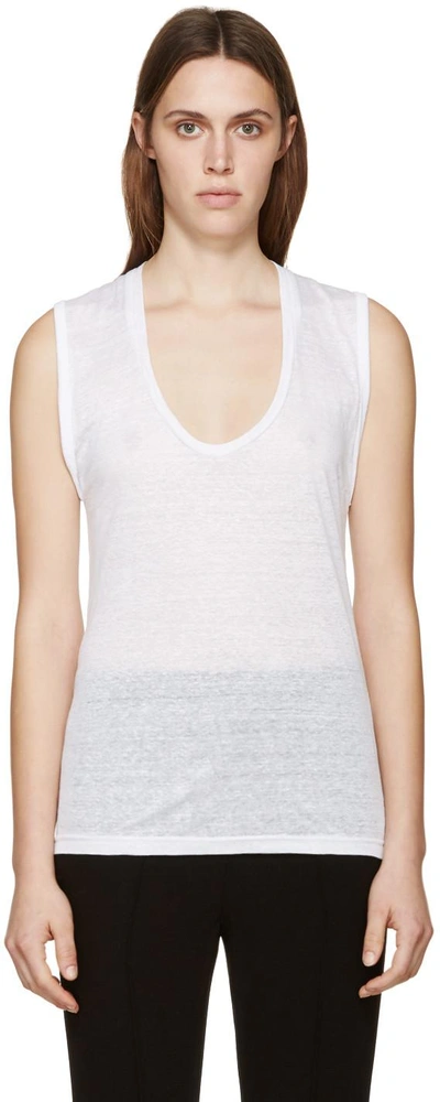 Shop Isabel Marant White Linen Maik T-shirt