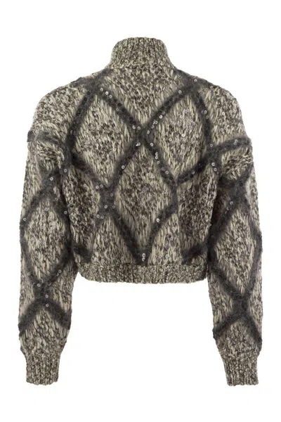 Shop Brunello Cucinelli Knitted Wool-blend Cardigan In Grey