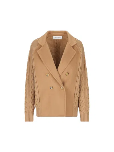 Max Mara 'micio' Double-breasted Jacket With In Brown