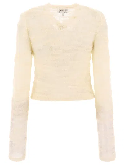 Shop Ganni Alpaca And Mohair Boucle Cardigan Knitwear White