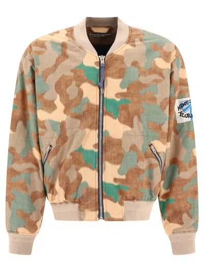 Shop Acne Studios Bomber Jacket With Camouflage Print Jackets Beige