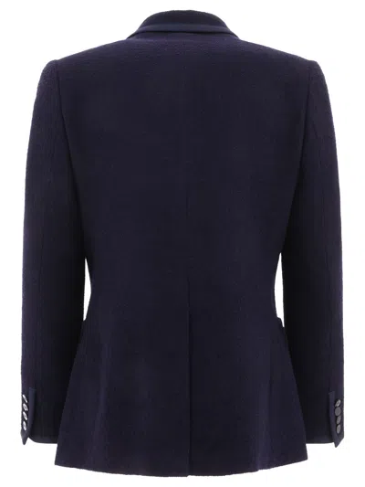 Shop Valentino Bouclé Wool Blazer With Vlogo Signature Embroidery Jackets Blue