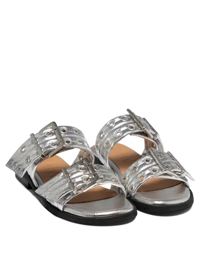 Shop Ganni Buckle Sandals Silver