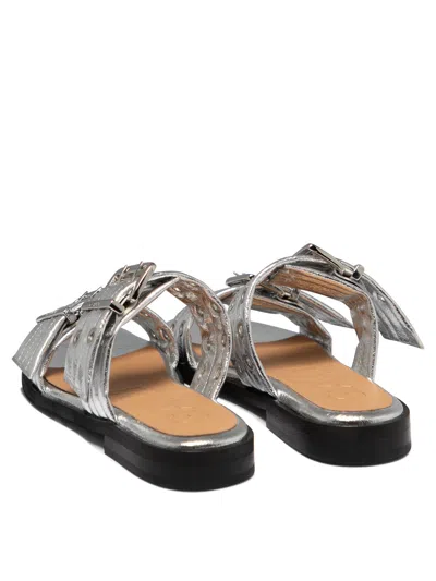 Shop Ganni Buckle Sandals Silver