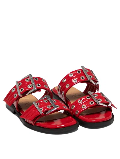 Shop Ganni Buckle Two-strap Sandals Red