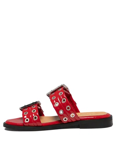 Shop Ganni Buckle Two-strap Sandals Red