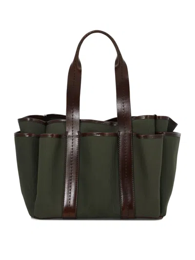 Shop Max Mara Canvas And Leather Giardiniera Tote Bag Shoulder Bags Green