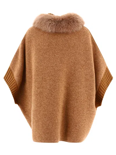 Shop Giovi Cape With Fur Inserts Coats Beige