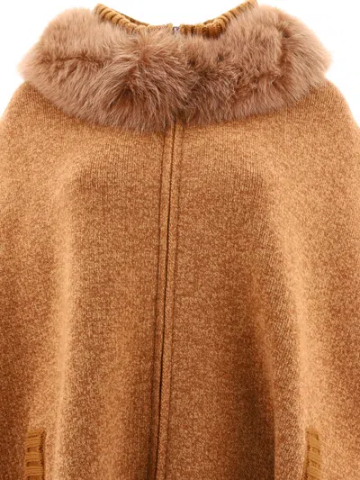 Shop Giovi Cape With Fur Inserts Coats Beige