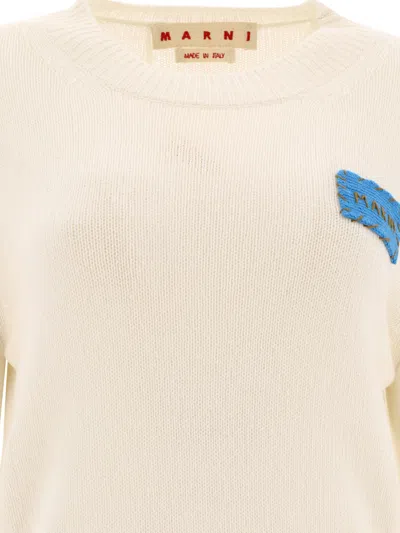 Shop Marni Cashmere Sweater With Patch Knitwear White