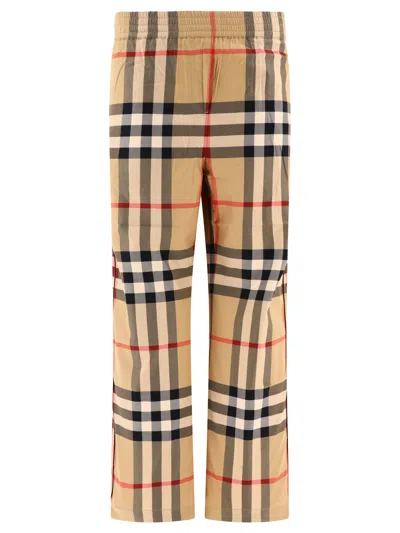 Shop Burberry Check Cotton Twill Trousers Beige