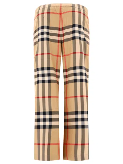Shop Burberry Check Cotton Twill Trousers Beige