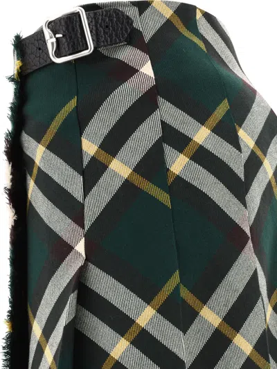 Shop Burberry Check Wool Kilt Skirts Green