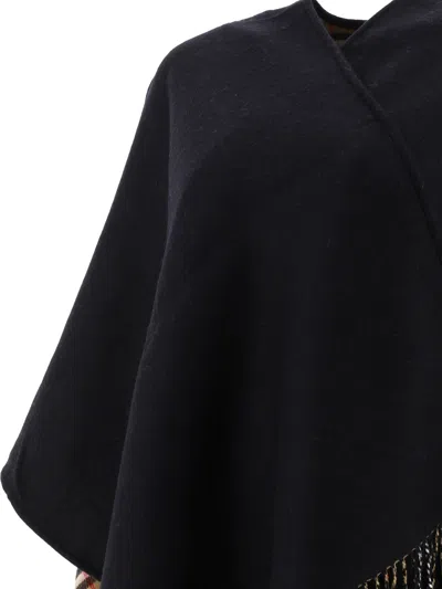 Shop Burberry Check Wool Reversible Cape Coats Black