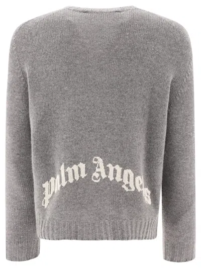Shop Palm Angels Curved Logo Knitwear Grey