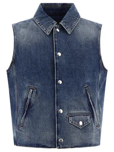 Shop Givenchy Denim Vest Jacket Jackets Blue