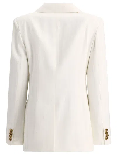 Shop Etro Double-breasted Blazer In Slub Fabric Jackets White