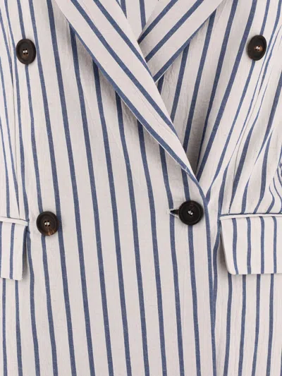 Shop Brunello Cucinelli Double-breasted Poplin Blazer Jackets Light Blue