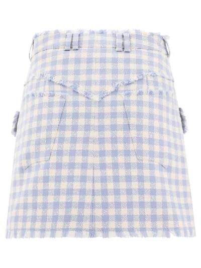Shop Balmain Gingham Tweed A-line Skirt Skirts Light Blue