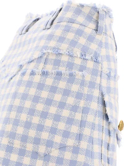 Shop Balmain Gingham Tweed A-line Skirt Skirts Light Blue