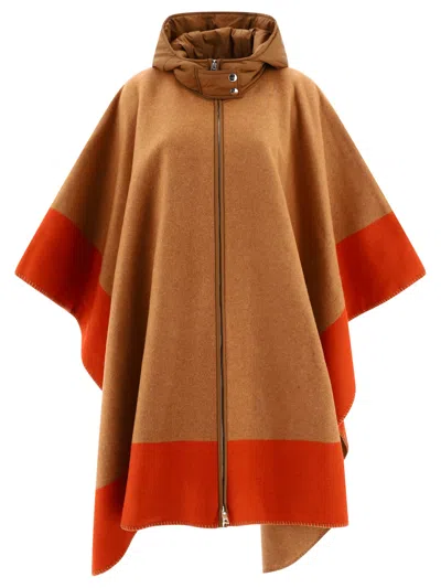 Shop Etro Hooded Cape With Logo Coats Beige