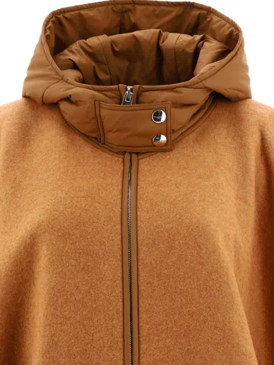 Shop Etro Hooded Cape With Logo Coats Beige