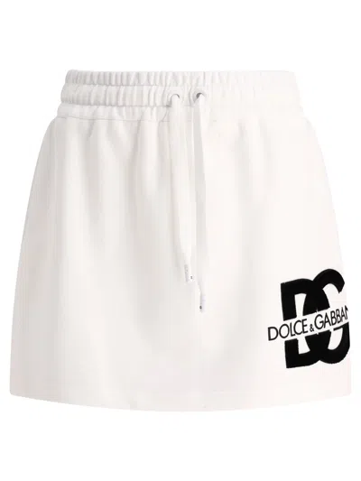 Shop Dolce & Gabbana Jersey Miniskirt With Dg Logo Patch Skirts White