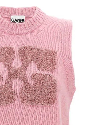 Shop Ganni Lurex Logo Vest Gilet Pink