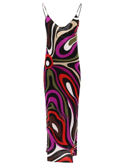 Shop Emilio Pucci Marmo-print Silk Dress Dresses Fuchsia