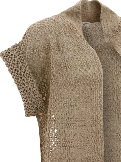 Shop Brunello Cucinelli Open Weave Cardigan Knitwear Beige