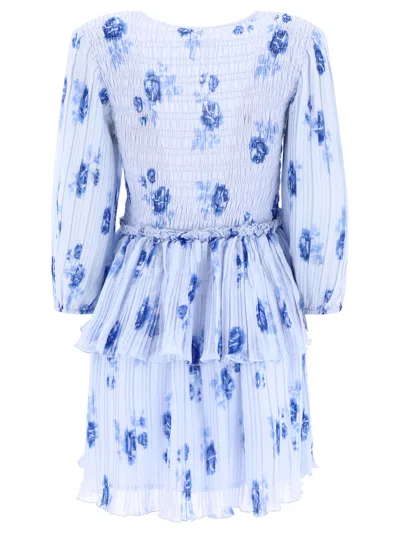 Shop Ganni Pleated Dress With Ruffles Dresses Light Blue