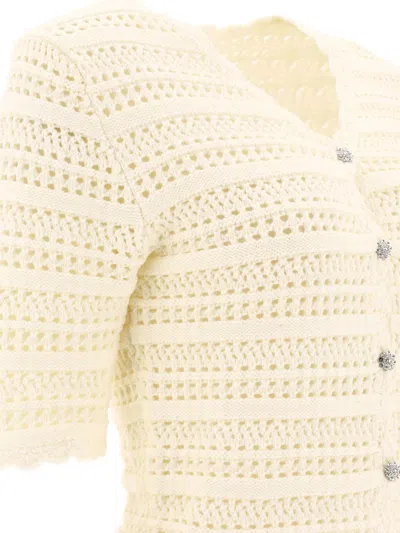 Shop Ganni Pointelle Cardigan Knitwear White