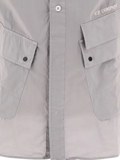 Shop C.p. Company Poplin Shirt With Pockets Shirts Grey