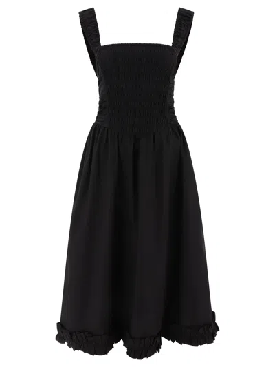 Shop Ganni Poplin Smock Midi Dress Dresses Black