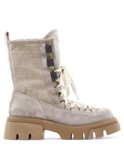 Shop Brunello Cucinelli Precious Eyelets Ankle Boots Grey