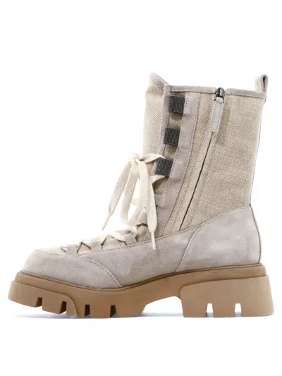 Shop Brunello Cucinelli Precious Eyelets Ankle Boots Grey