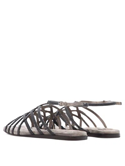 Shop Brunello Cucinelli Precious Net Sandals Grey