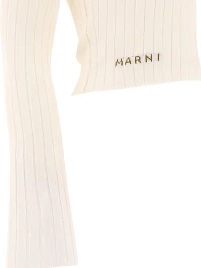 Shop Marni Ribbed Cardigan Knitwear White