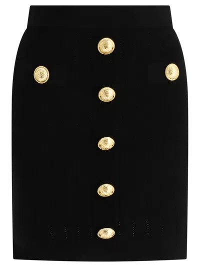 Shop Balmain Ribbed Skirt With Buttons Skirts Black