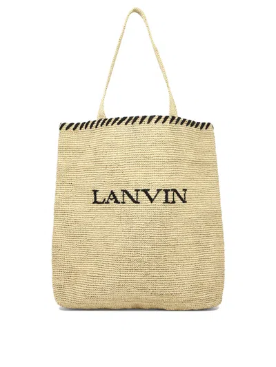 Shop Lanvin Shopping Bag With Logo Shoulder Bags Beige