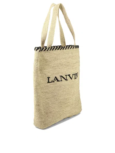 Shop Lanvin Shopping Bag With Logo Shoulder Bags Beige