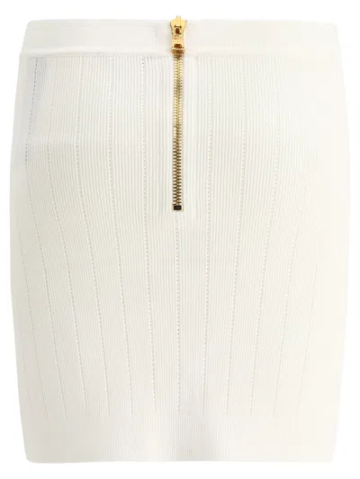 Shop Balmain Short Knitted Buttoned Skirt Skirts White